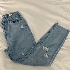 Distressed light wash mom jeans